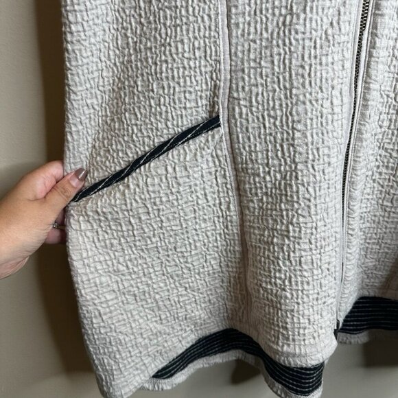 Habitat Sleeveless Beige Gray Full Zip Tunic Vest Sz L Waffle Pockets Lagenlook - Picture 3 of 13